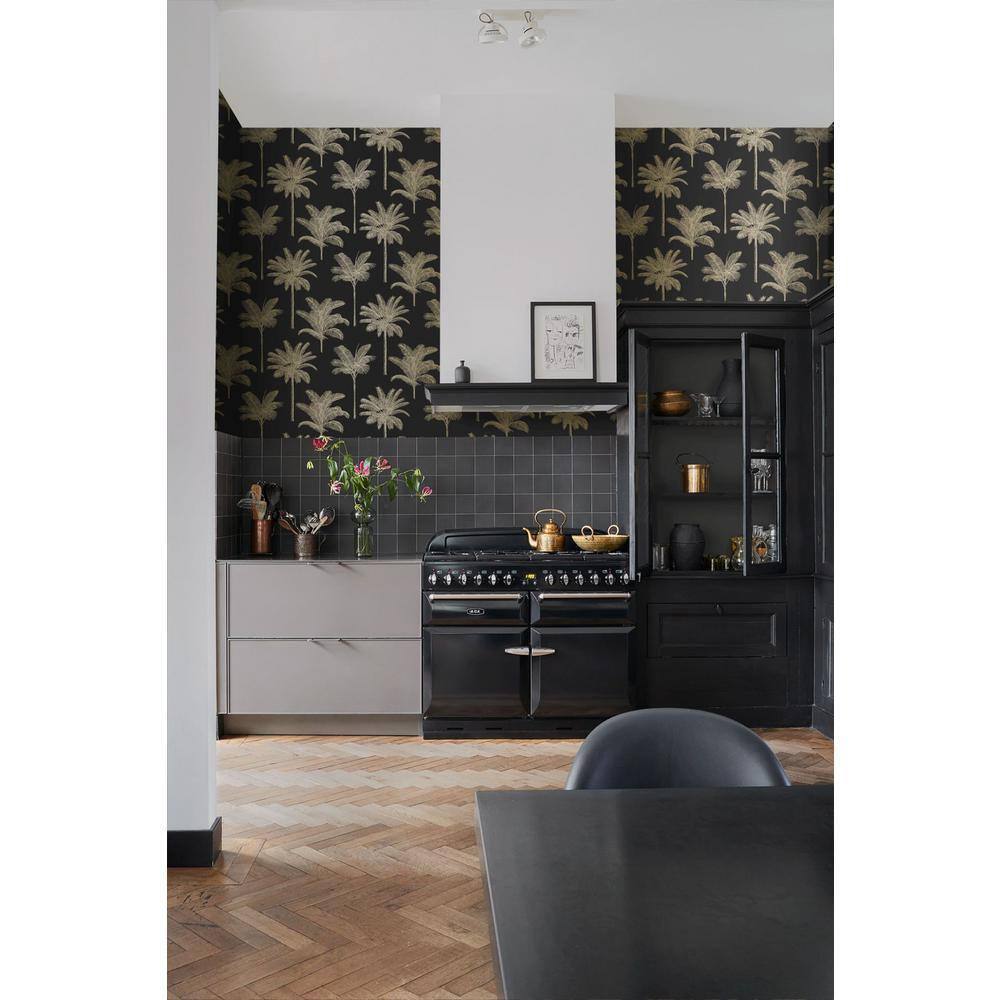 Taj Black and Gold Palm Trees Non-Woven Wallpaper