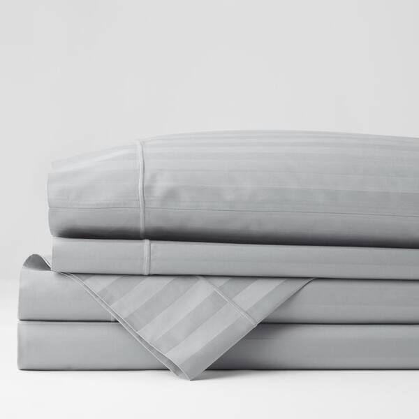 The Company Store Classic Stripe 3-Piece Platinum 350-Thread Count Cotton Sateen Twin XL Sheet Set