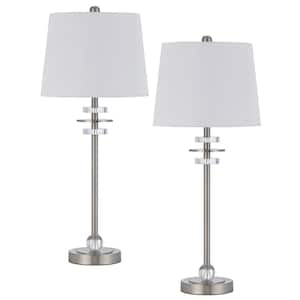 Sitka 28.5 in. H Brushed Steel Metal Table Lamp Set with Coordinating Shades and Crystal Accents (Set of 2)