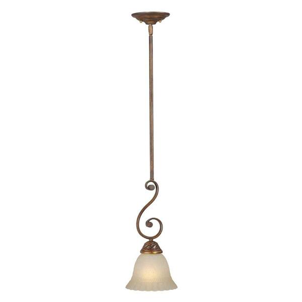 Forte Lighting 1 Light Mini Pendant Rustic Sienna Finish Patterned Umber Mist Glass-DISCONTINUED