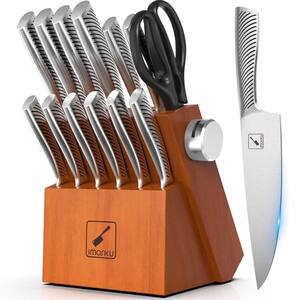 14Pcs Ergonomic Non-Slip Stainless Steel Kitchen Knife with Block Set