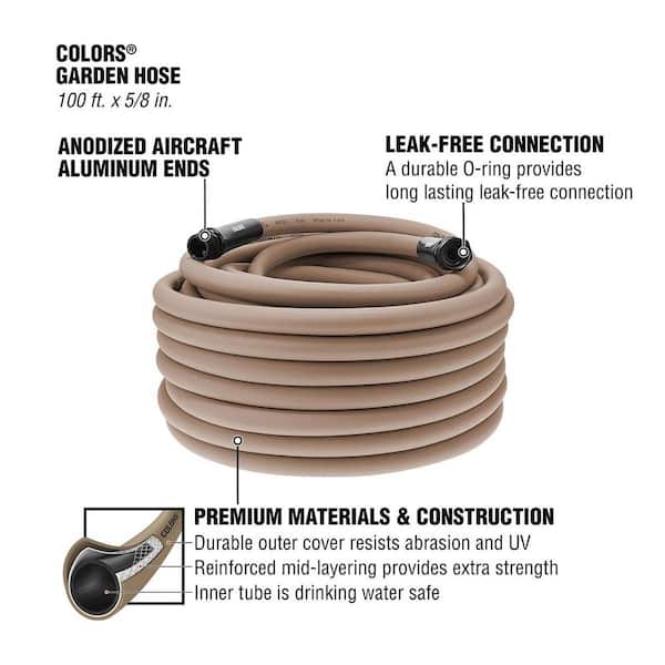 Colors Series 5/8 in. x 100 ft. 3/4 in. 11-1/2 GHT Fittings Garden Hose with Standard Grip in Brown Mulch
