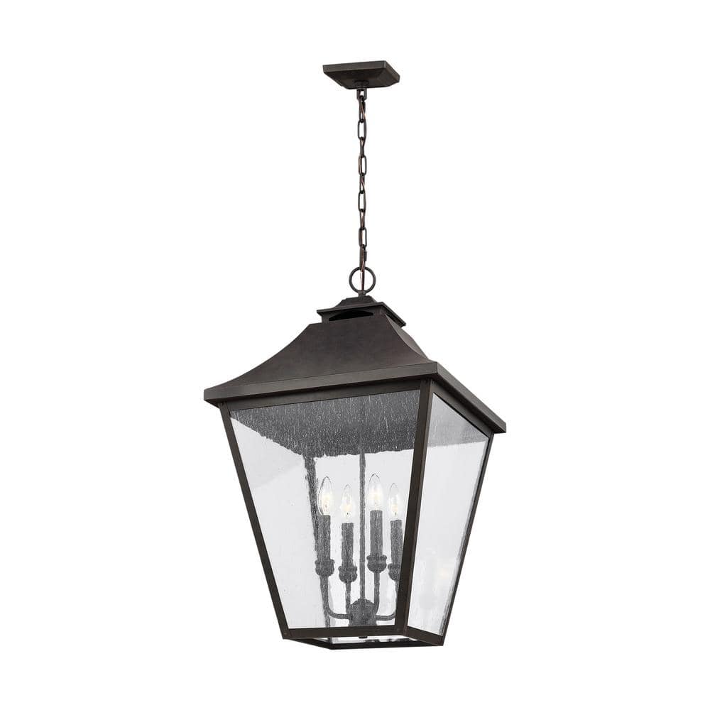 Galena Sable 4-Light Outdoor Hanging Lantern with Clear Seeded Glass