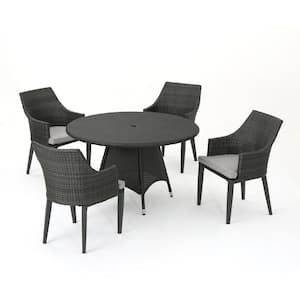 Hillhurst 28.25 in. Grey 5-Piece Metal Round Outdoor Dining Set with Light Grey Cushions