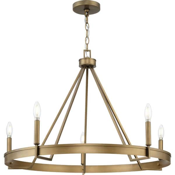 Progress Lighting Aleswith Collection 32 in. 5-Light Matte Black Rustic Modern Chandelier for Dining Room, Great Room and amp; Living Room
