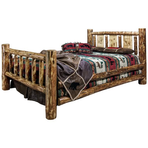MONTANA WOODWORKS Glacier Brown Queen Laser Engraved Bear Motif Spindle Style Bed