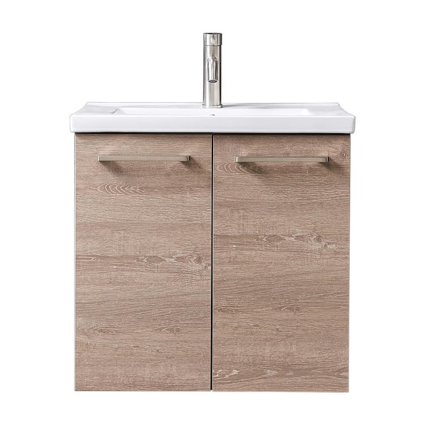 VC CUCINE 24 in. W x 18 in. D x 22 in. H Modern Floating Bathroom Vanity in Gray with White Ceramic Top with White Single Sink