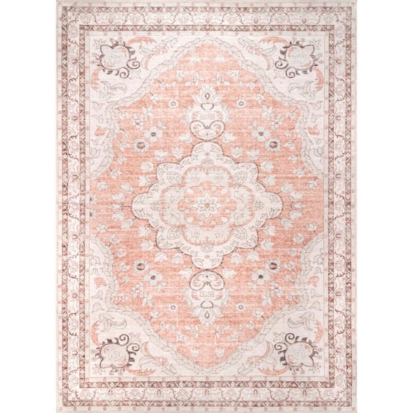 nuLOOM Tracie Machine Washable Peach 6 ft. Persian Square Rug