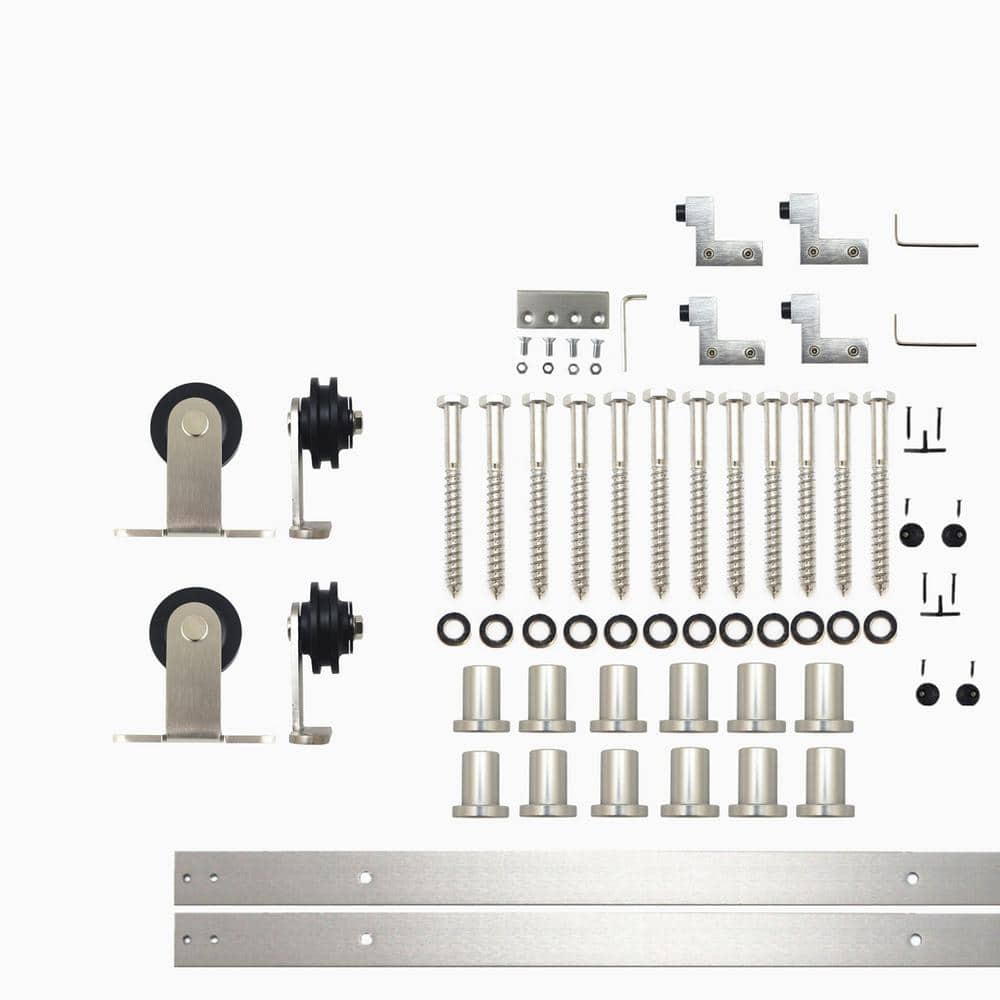 16 ft./192 in. Brushed Nickel Non-Bypass Sliding Barn Door Hardware Kit T-Shape Design Roller for Double Doors price history on PriceWatchPro