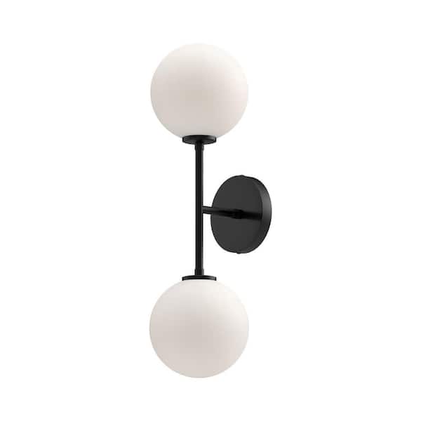 ALORA MOOD Cassia 6-in 2 Light 40-Watt Matte Black/Opal Matte Glass Vanity Light