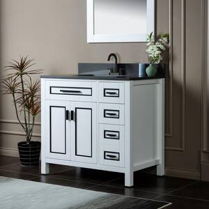 Millan 37 in.W x 22 in.D x 38 in.H Bath Vanity in White with Engineered stone Vanity Top in Dark Gray with White Sink