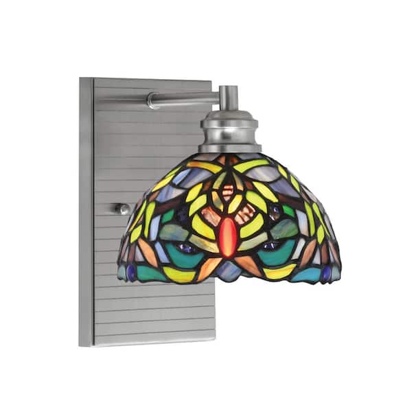 Unbranded Albany 1-Light Brushed Nickel 7 in. Wall Sconce with Kaleidoscope Art Glass Shade