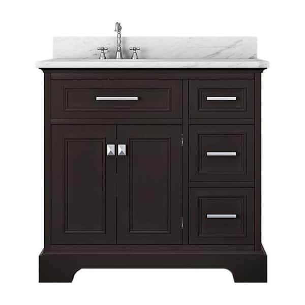 Alya Bath Yorkshire 37 in. W x 22 in. D Bath Vanity in Espresso with Marble Vanity Top in White with White Basin