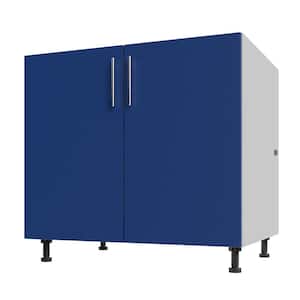 Miami Reef Blue Matte 36 in. x 27 in. x 34.5 in. Flat Panel Stock Assembled Base Kitchen Cabinet Full Height