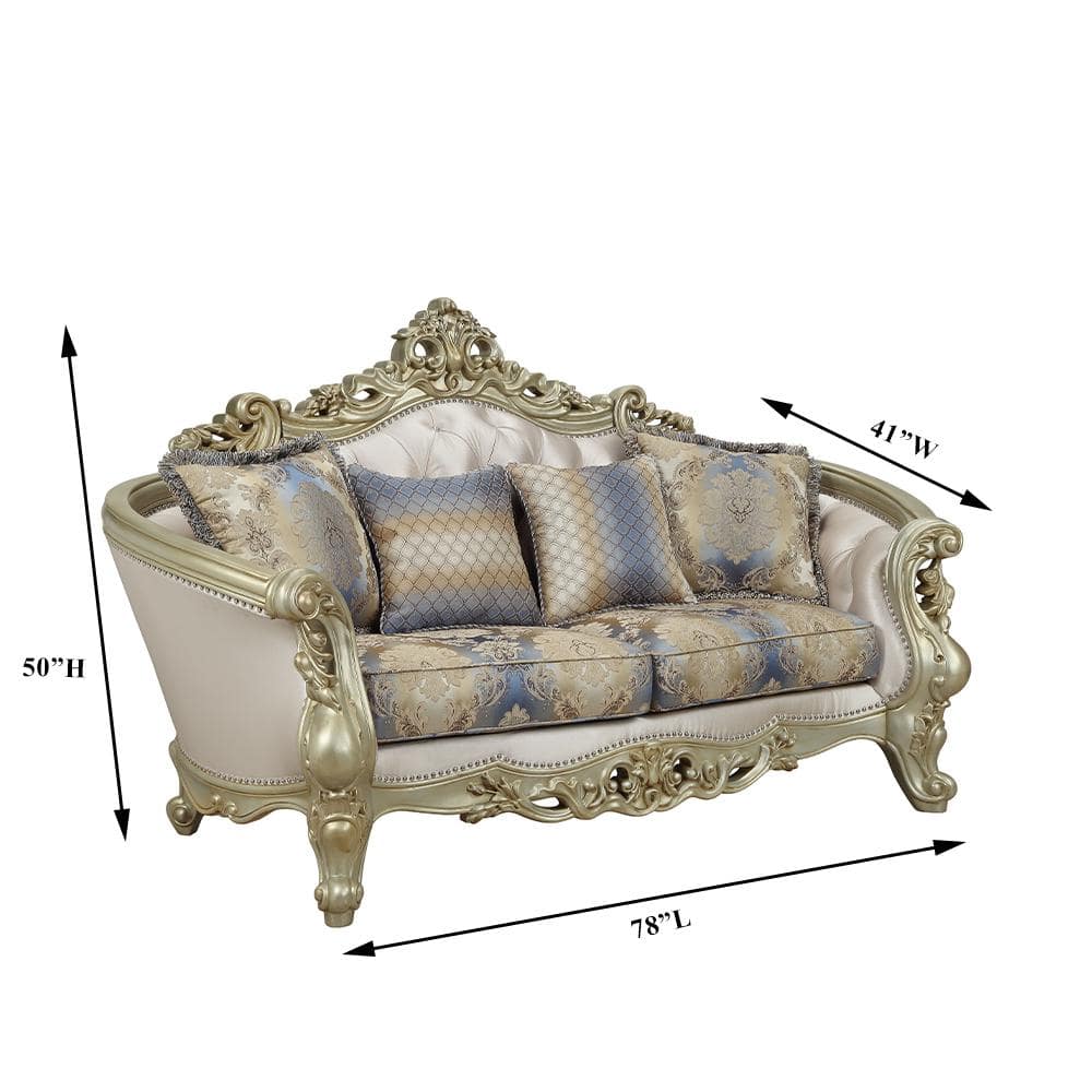 Elegant Floral Tufted Fabric Loveseat with Rolled Arms and Nailhead Accents