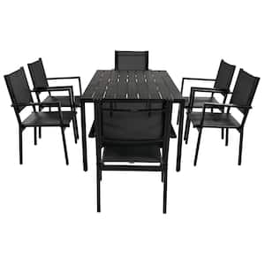 7-Piece Metal Outdoor Dining Set with Rectangle Table and Elegant Chairs in Black