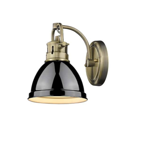 Duncan 8.25 in. 1-Light Aged Brass Vanity Light with Black Shade