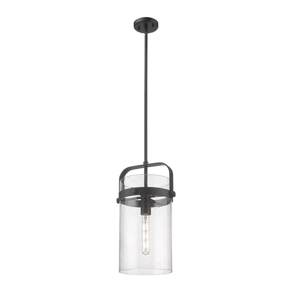 Innovations Pilaster 100Watt 1 Light Matte Black Shaded Pendant Light
