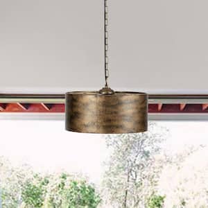 3-Light Vintage Copper Drum Chandelier with Shade
