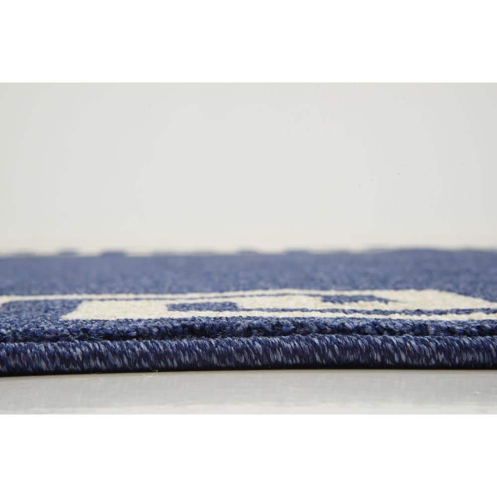 Navy and Beige Geometric Border 5' x 7' Synthetic Area Rug