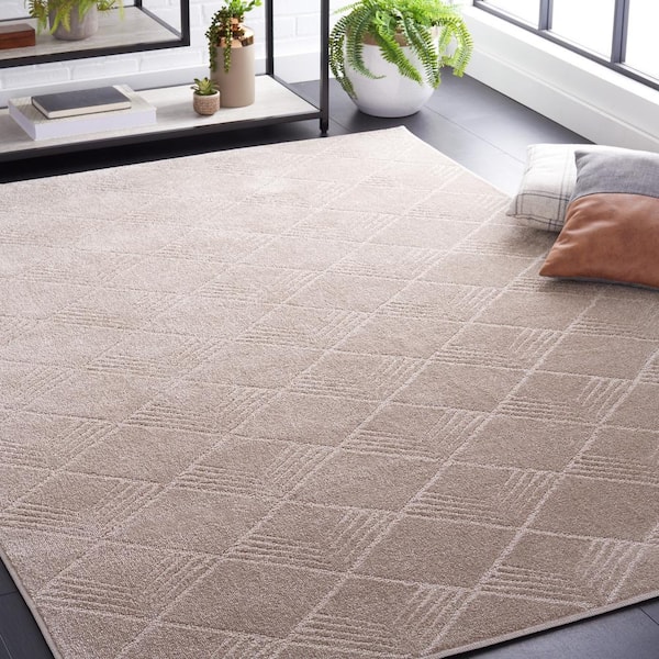 Pattern and Solid Beige 5 ft. x 8 ft. Geometric High-low Area Rug