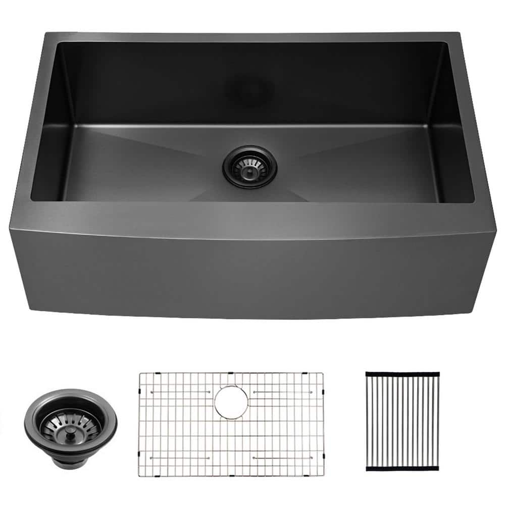 Black Stainless Steel 33 in. x 21 in. Single Bowl Farmhouse Apron Undermount Kitchen Sink with Bottom Grid