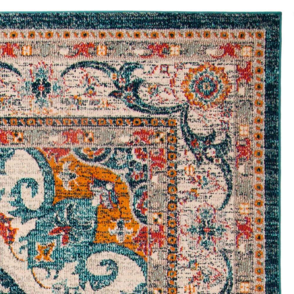 Ivory and Blue Medallion Synthetic Area Rug, 8' x 10'