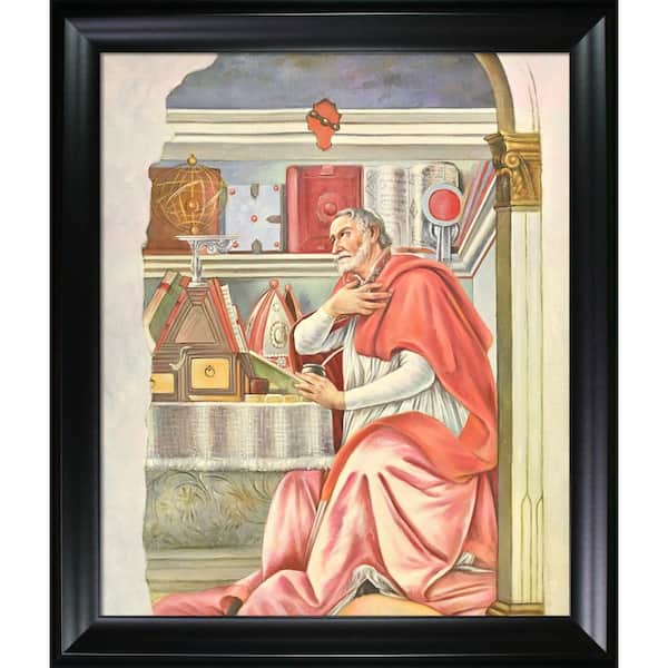 LA PASTICHE St Augustine by Botticelli Black Matte Framed Abstract Oil Painting Art Print 25 in. x 29 in.