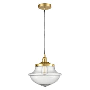 Oxford 100-Watt 1 Light Satin Gold Shaded Mini Pendant Light with Seeded glass Seeded Glass Shade