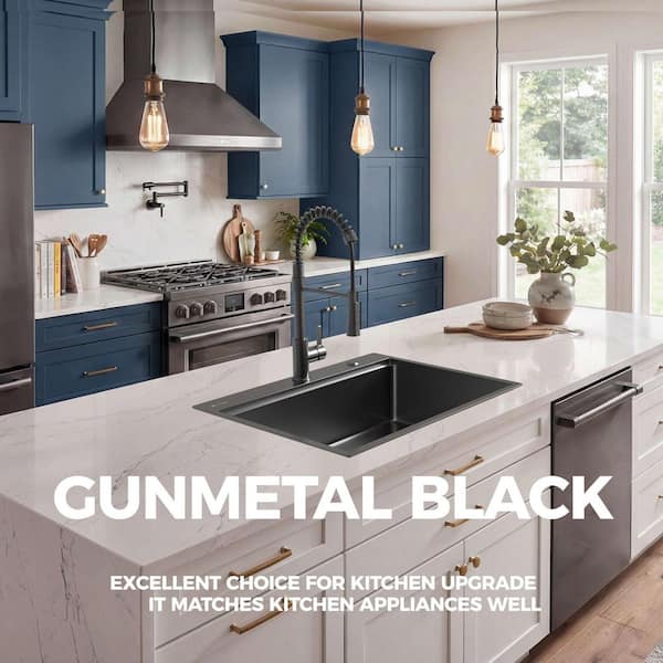 Glacier Bay 27 in Drop-In Single Bowl 18 Gauge Gunmetal Black