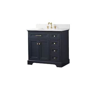 Thompson 36 in. W x 22 in. D Bath Vanity in Indigo Blue with Engineered Stone Top in Carrara White with White Sink