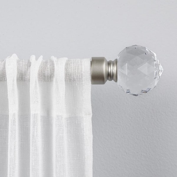 Crystal Ball 66 in. - 120 in. Adjustable 1 in. Single Curtain Rod Kit in Matte Silver with Finial