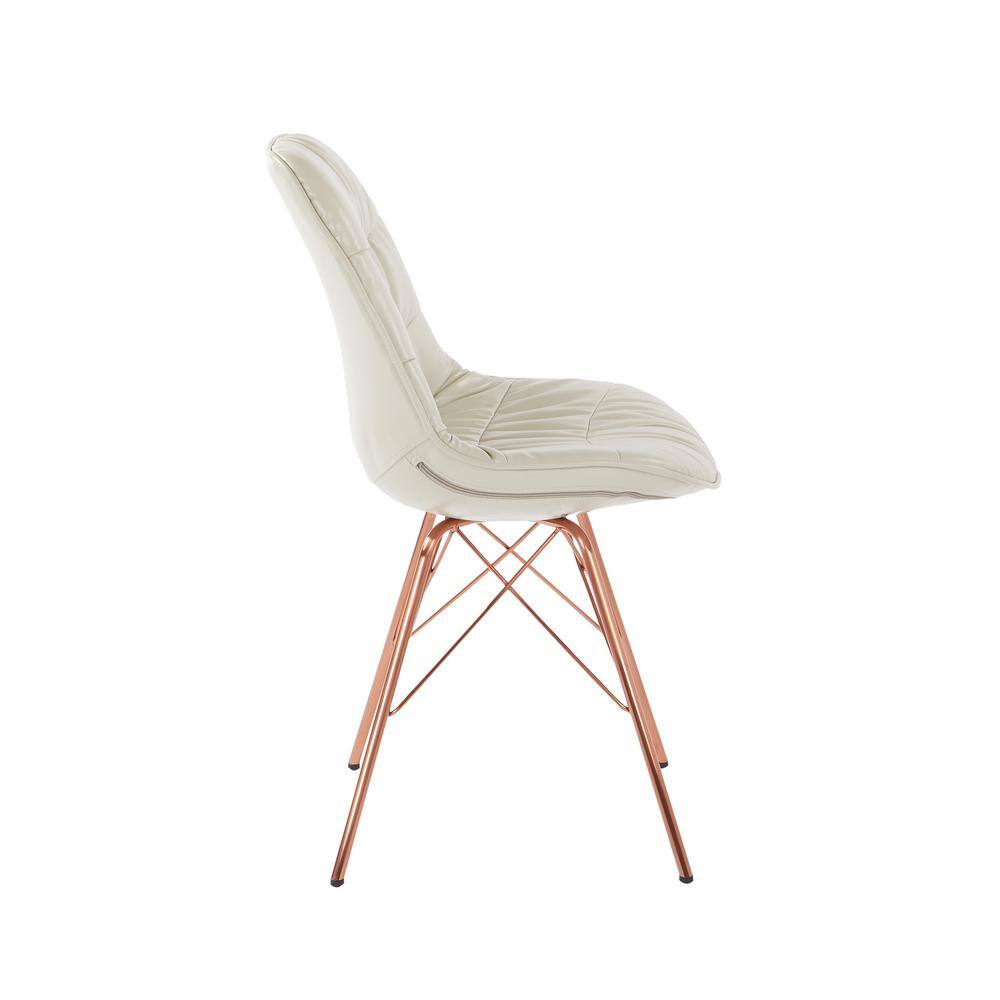 Mid-Century Modern Cream Faux Leather Chair with Rose Gold Metal Base