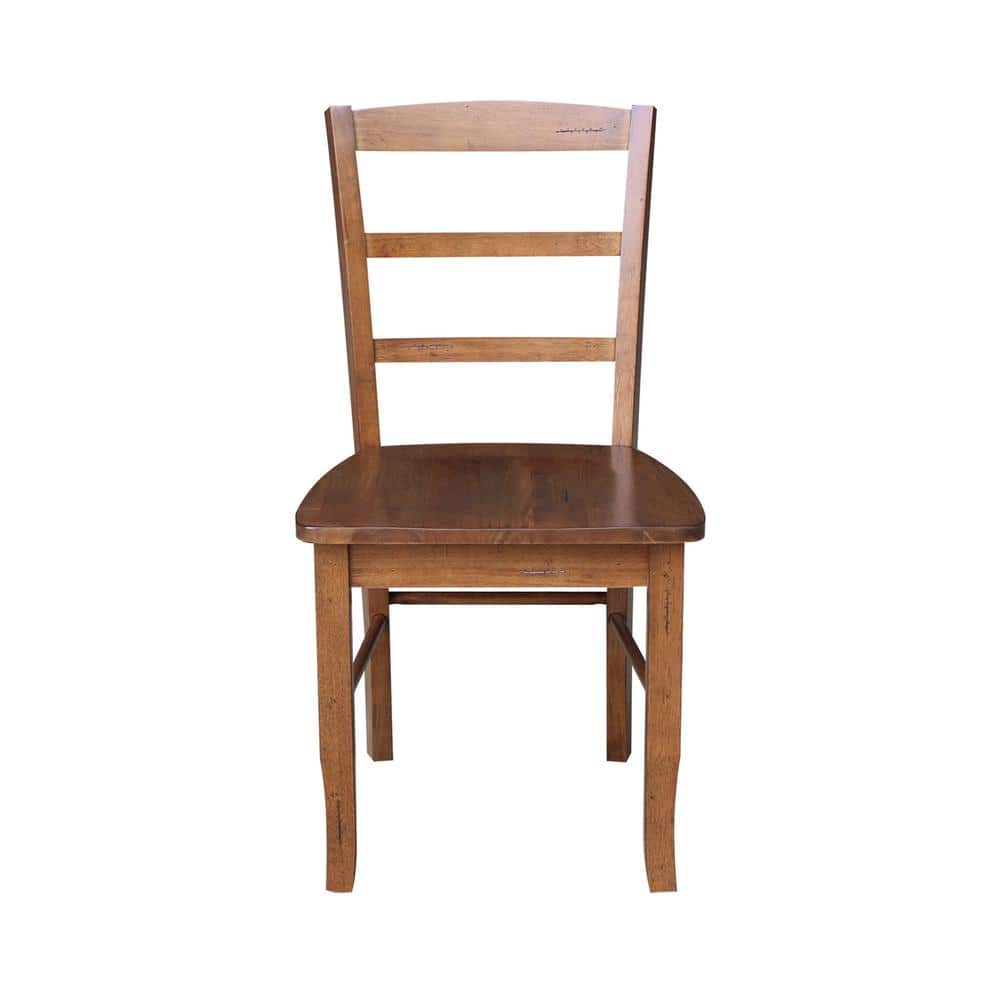 Distressed Oak 42" Drop Leaf Pedestal Dining Table with 2 Ladder Back Chairs