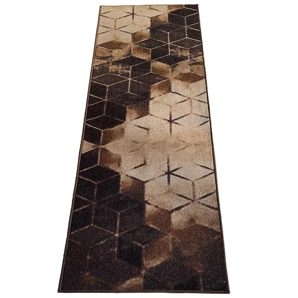 PLAYA RUG Cubes Abstract Brown Color 26 in. Width x Your Choice Length Custom Size Roll Runner Rug/Stair Runner
