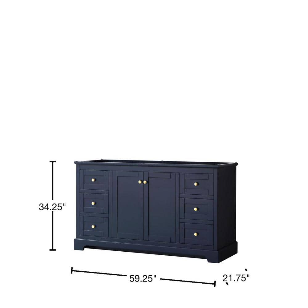 Avery 59" Dark Blue Freestanding Bathroom Vanity Base with Gold Accents