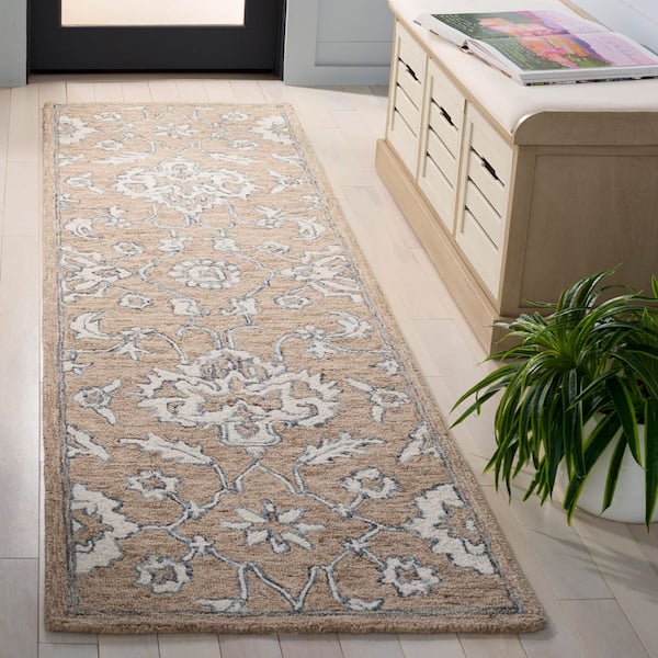 Metro 2 ft. x 8 ft. Beige/Ivory Border Abstract Floral Runner Rug