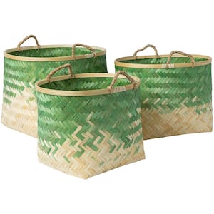 Adely Grass Green Bamboo 15 in. x 11 in., 16.9 in. x 12.6 in., 18.9 in. x 14.2 in. 3-Piece Basket Set