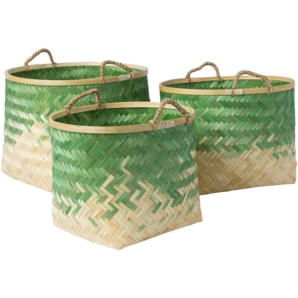Artistic Weavers Adely Grass Green Bamboo 15 in. x 11 in., 16.9 in. x 12.6 in., 18.9 in. x 14.2 in. 3-Piece Basket Set