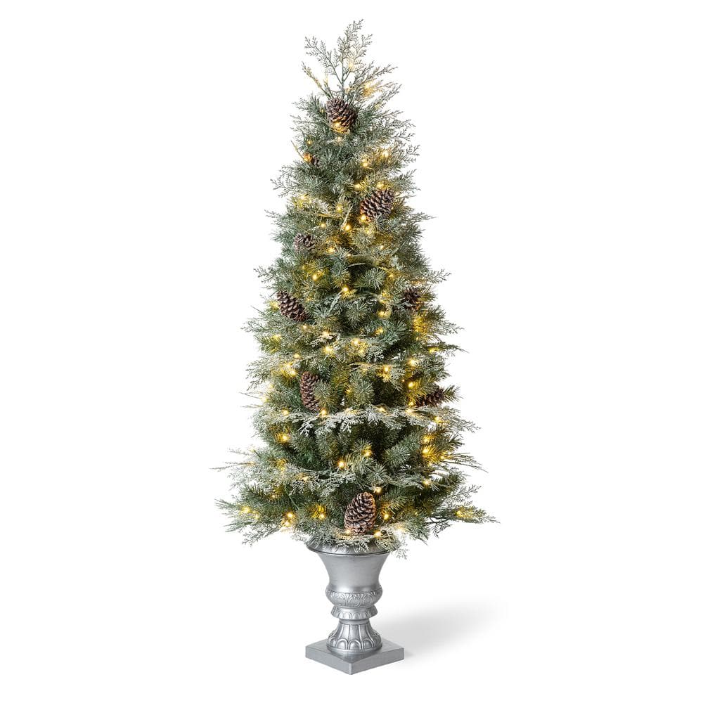 Glitzhome 5 ft. PreLit Pine Artificial Christmas Porch Tree with 180