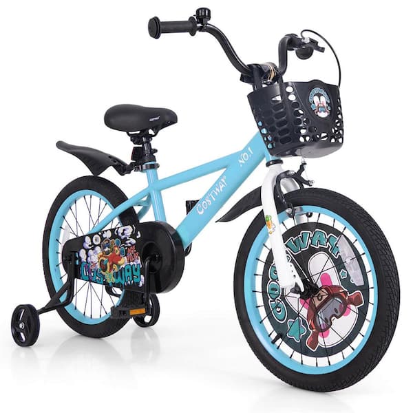 Costway 18 in. Kid s Bike for 4 Years to 8 Years Old with Height Adjustable Handlebar and Saddle Handbrake Blue HCST02727 The Home Depot