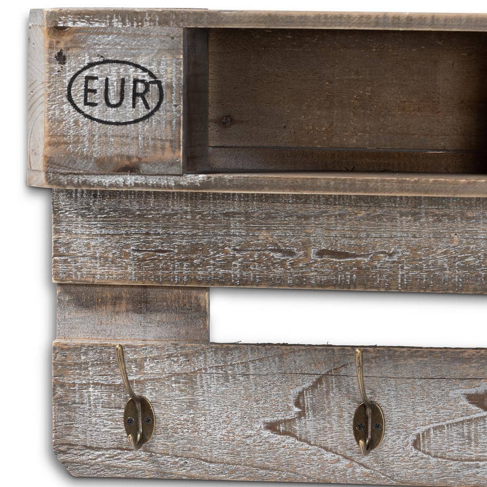 Rustic Whitewashed Oak Wall Mounted Coat Rack with Shelves