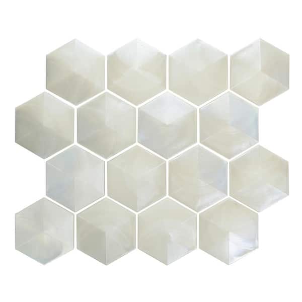 MOLOVO Aurora White 10.32 in. x 11.82 Hexagon Glossy Glass Mosaic Tile Sample