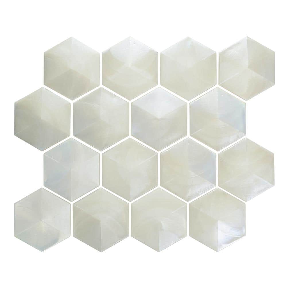 Aurora Glossy White Glass Hexagonal Mosaic Tile 10x12