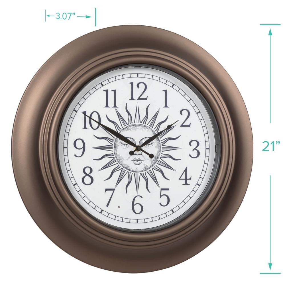 Bronze 21" Indoor/Outdoor Quartz Clock with Lighted Sun & Moon Dial