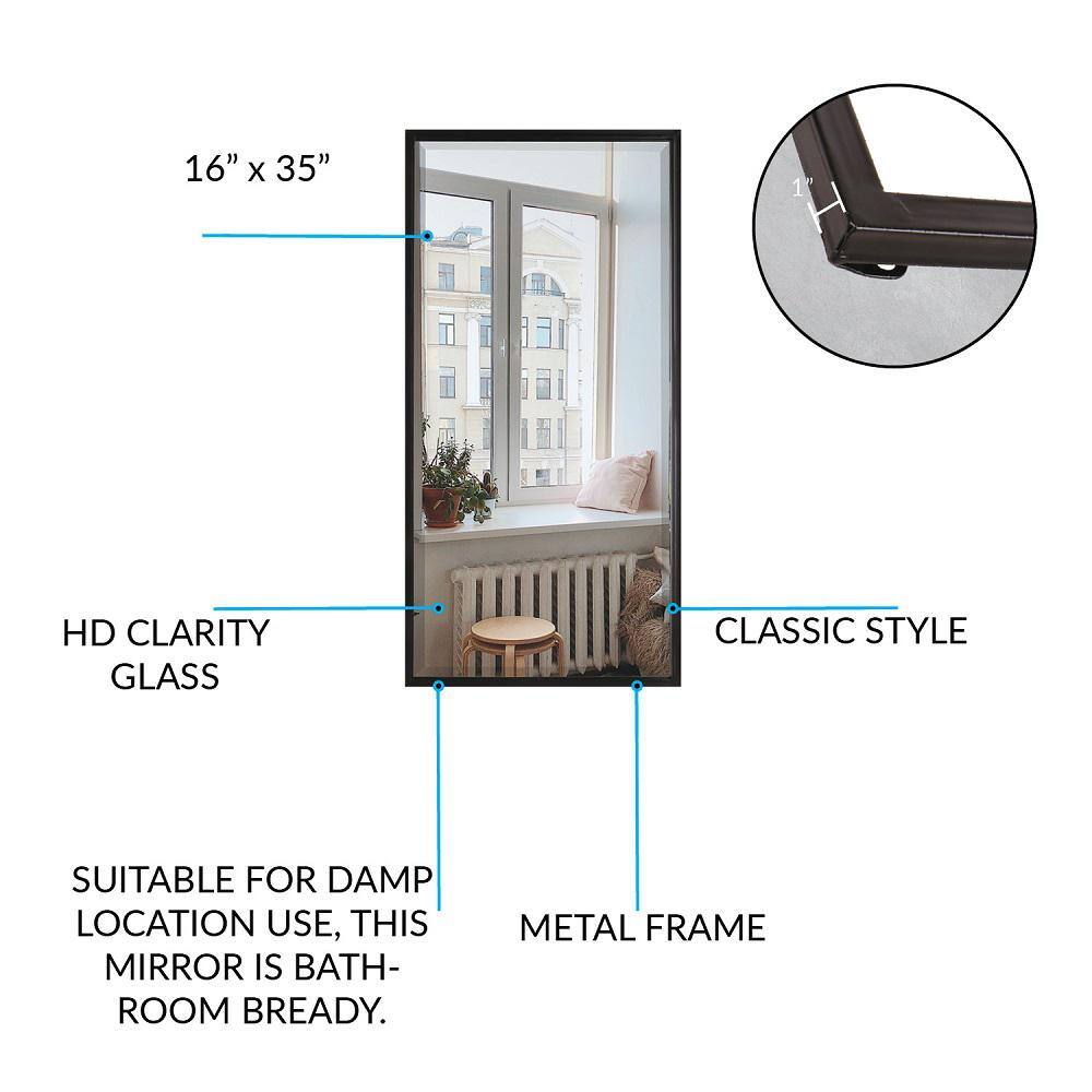 Black Metal Framed Full Length Rectangular Wall Mirror