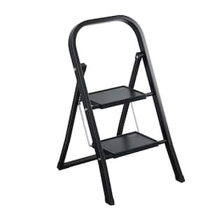 2.6 ft. Black Steel Folding 2 Step Ladder (6 ft. Reach), 300 lbs. Load Capacity Type IA Duty Rating