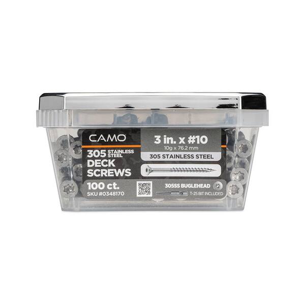 CAMO 3 in. #10 305 Stainless Steel Premium Star Drive Bugle-Head Deck Screws (100-Count)