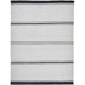 Richy – Ivory with Black Stripes 9 ft. 10 in. x 13 ft. 1 in. Hand Woven Wool Area Rug