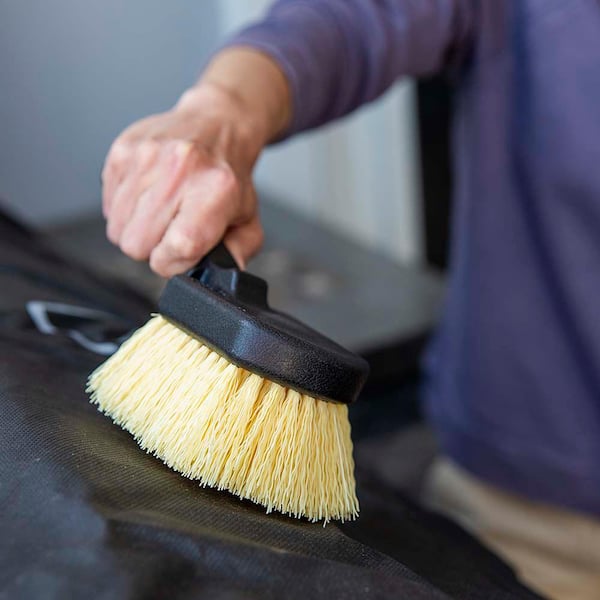 Scrubbing Brush Heavy Duty, Stiff Bristle Brush with Scraper - Wooden Scrub Brush, Bristle Brush for Cleaning, Lawn Mower Deck Scraper, Mower